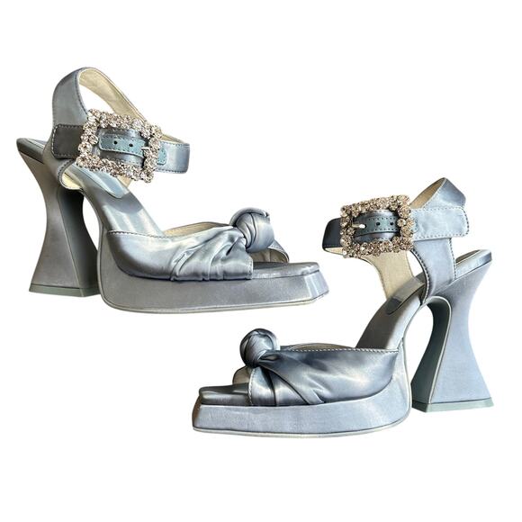 Jeffrey Campbell The Craft Blue Satin Heels Size 8.5 - Picture 1 of 10
